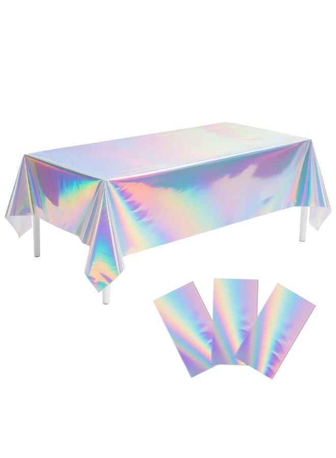 3-piece set of rainbow colored plastic tablecloths, shiny disposable laser rectangular tablecloths, holographic foil tablecloths, rainbow colored party decorations, birthdays, brides, weddings, Christmas - Image 1
